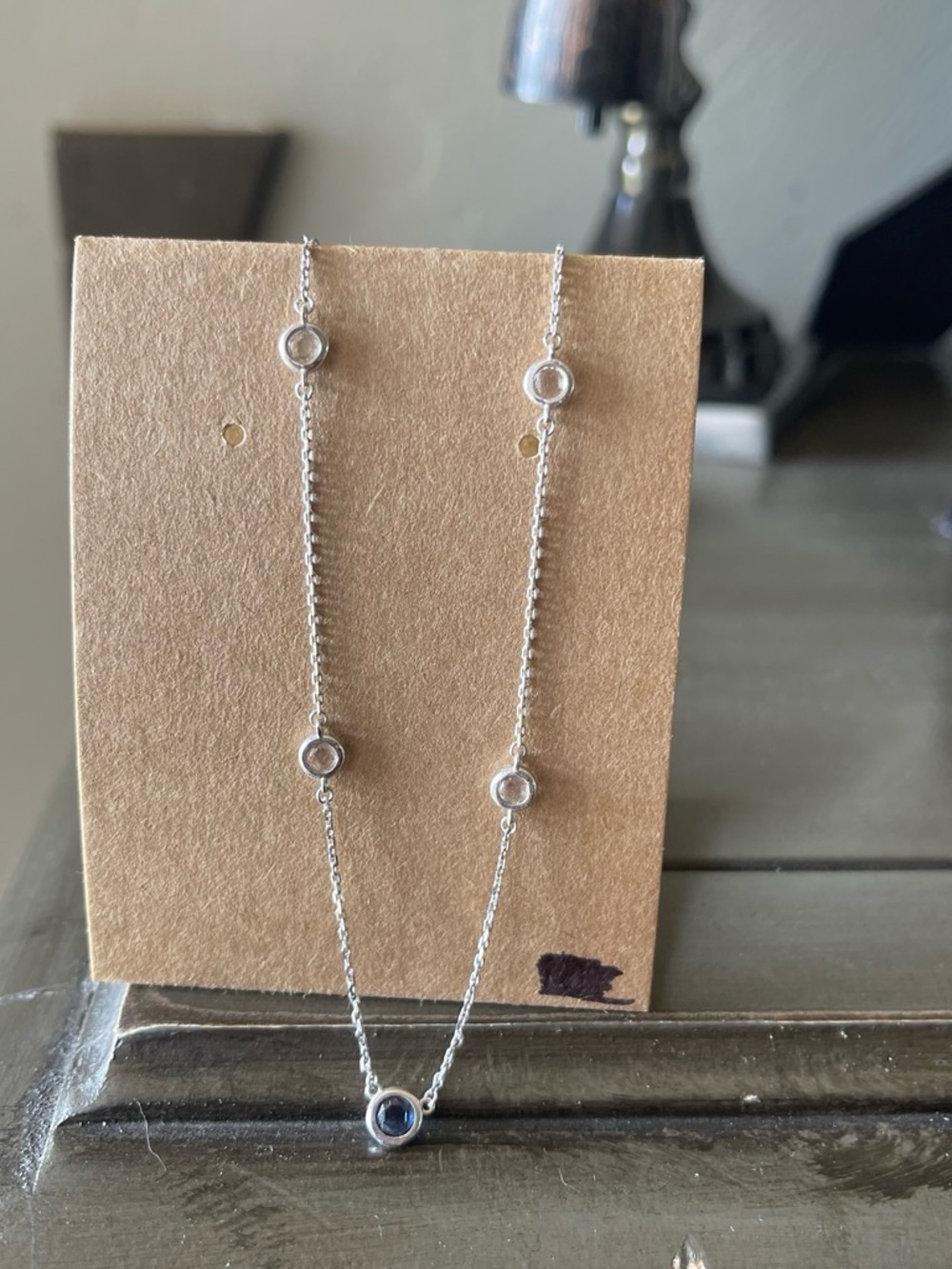 Sterling Silver Station Necklace with Blue Sapphire Stone, made by Suzy Levian